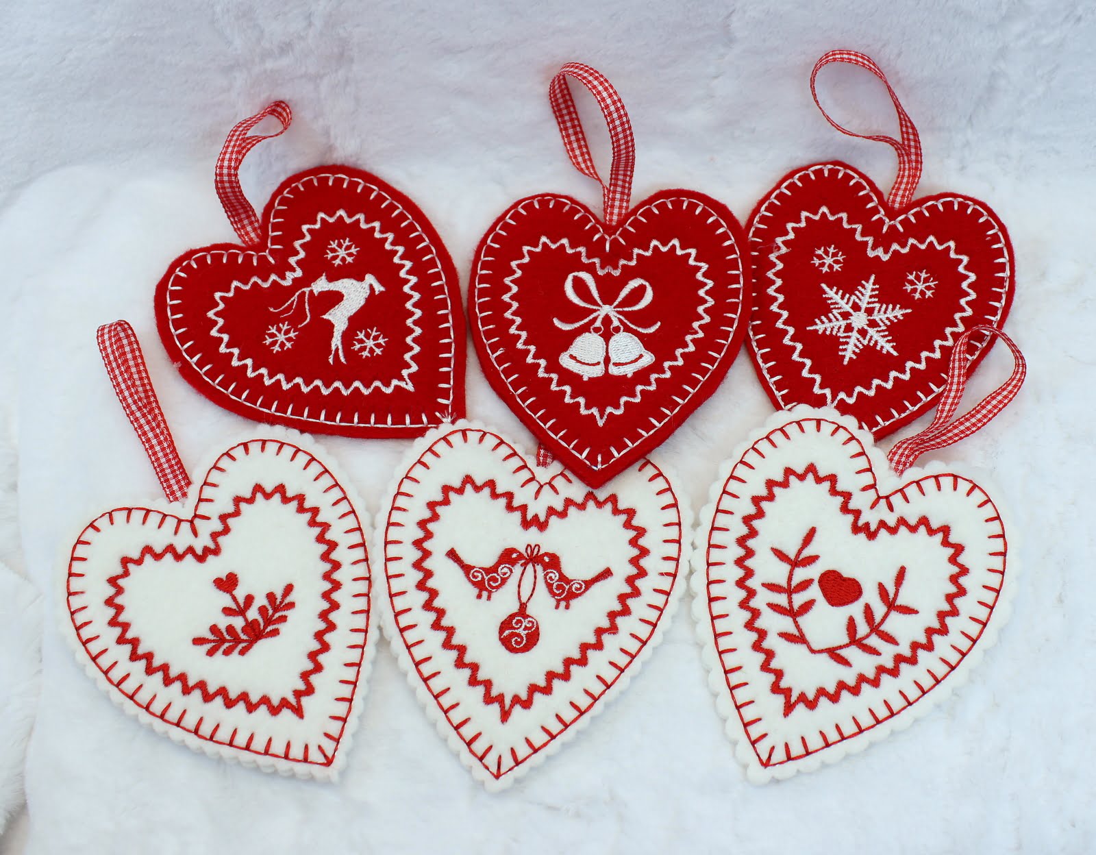  10 red heart ornaments, felt heart decorations