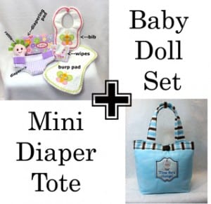 Combo: Baby Doll Set AND Diaper Tote