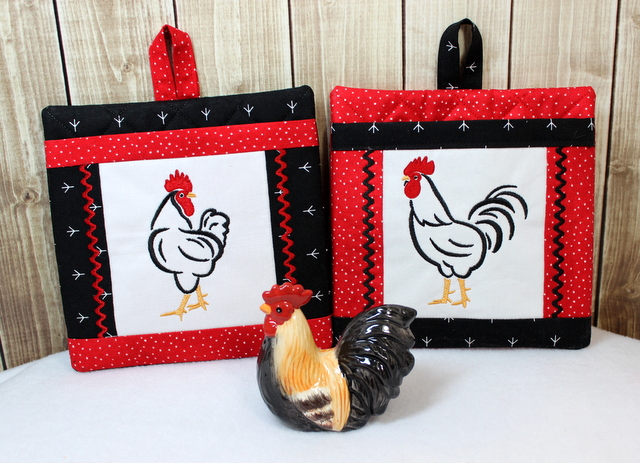 Rooster Patchwork Potholder Set of 2