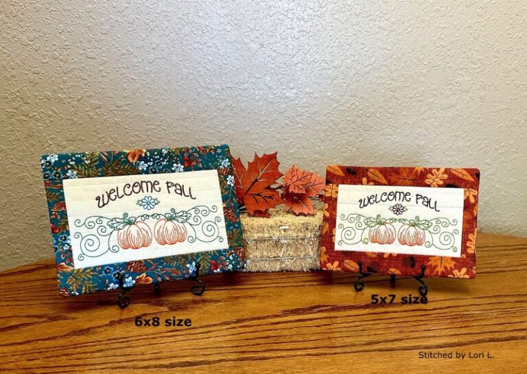 Welcome Fall Mug Rug (two sizes) · Oma’s Place Machine Embroidery Designs