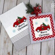 Christmas Truck Potholder and Towel Set (7x11)