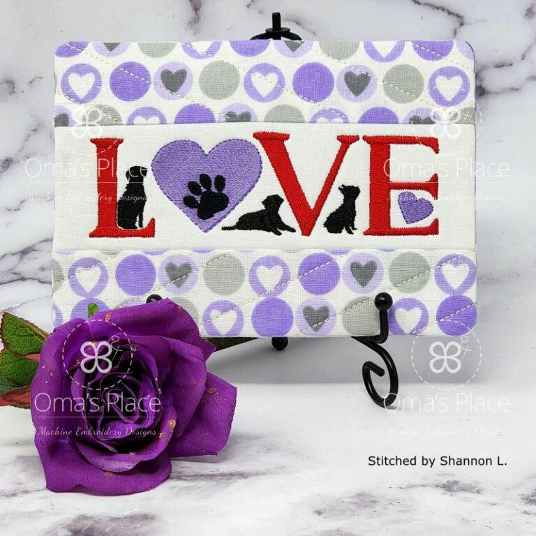 Love Dogs Mug Rug · Oma’s Place Machine Embroidery Designs
